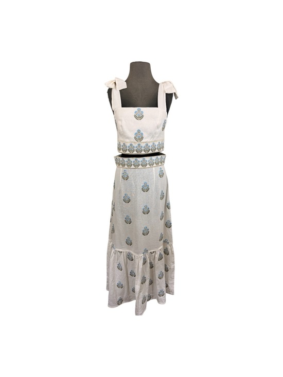 Rosewater House Dresses & Skirts - Rosewater House Cream Embroidered Tie-Shoulder Maxi Skirt Set White Linen